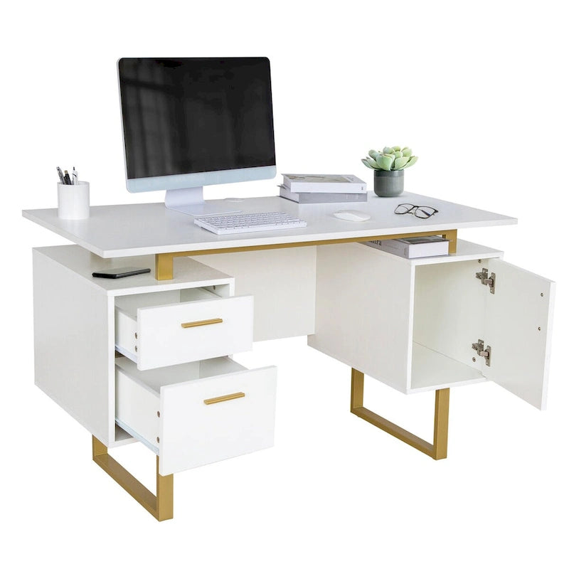 Scrivania per Computer Moderna di Lusso ed Elegante Grigia con Contenitore