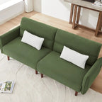 Divano Letto Futon in Velluto a Coste Verde/Grigio/Avorio con Gambe in Legno e 2 Cuscini – 1 Posto