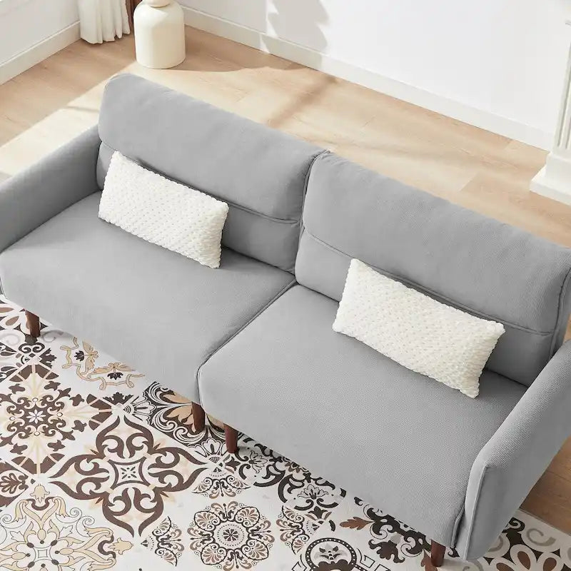 Divano Letto Futon in Velluto a Coste Verde/Grigio/Avorio con Gambe in Legno e 2 Cuscini – 1 Posto