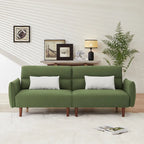 Divano Letto Futon in Velluto a Coste Verde/Grigio/Avorio con Gambe in Legno e 2 Cuscini – 1 Posto