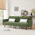 Divano Letto Futon in Velluto a Coste Verde/Grigio/Avorio con Gambe in Legno e 2 Cuscini – 1 Posto