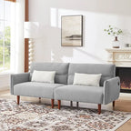 Divano Letto Futon in Velluto a Coste Verde/Grigio/Avorio con Gambe in Legno e 2 Cuscini – 1 Posto