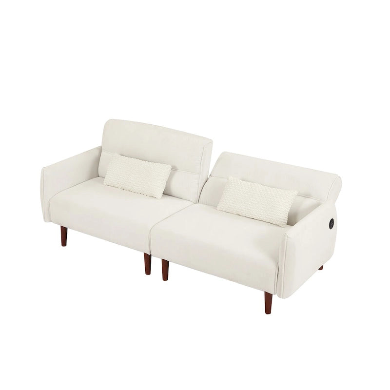 Divano Letto Futon in Velluto a Coste Verde/Grigio/Avorio con Gambe in Legno e 2 Cuscini – 1 Posto