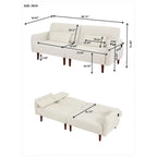 Divano Letto Futon in Velluto a Coste Verde/Grigio/Avorio con Gambe in Legno e 2 Cuscini – 1 Posto