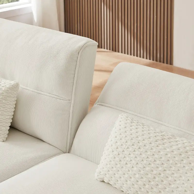 Divano Letto Futon in Velluto a Coste Verde/Grigio/Avorio con Gambe in Legno e 2 Cuscini – 1 Posto