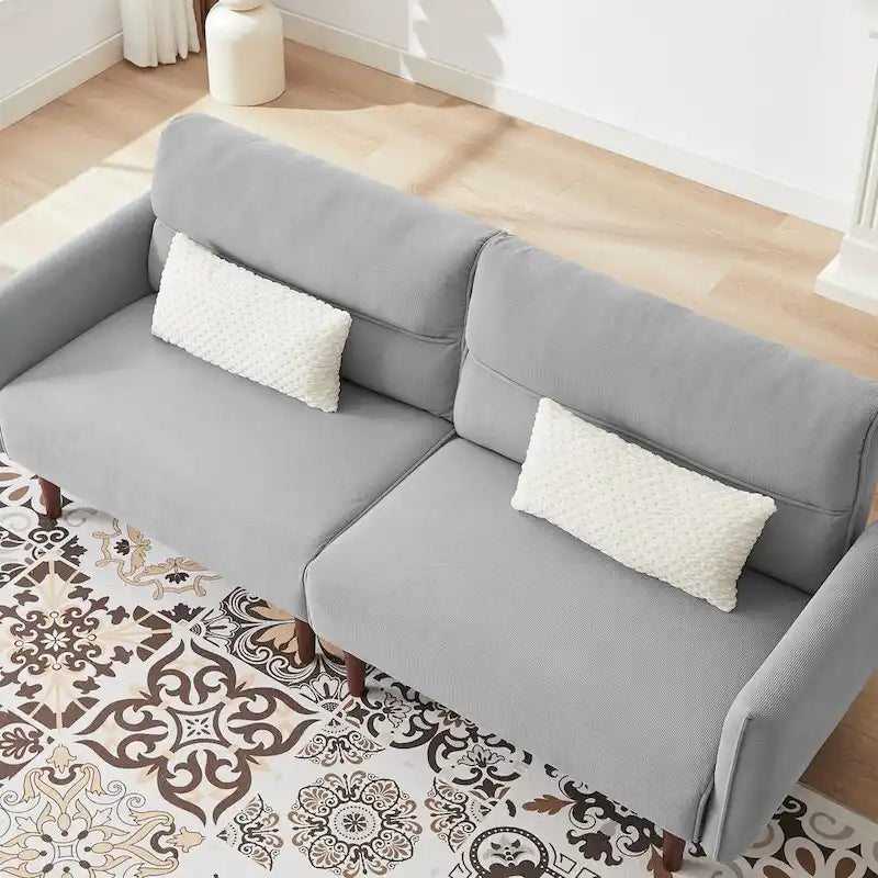 Divano Letto Futon in Velluto a Coste Verde/Grigio/Avorio con Gambe in Legno e 2 Cuscini – 1 Posto