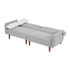 Divano Letto Futon in Velluto a Coste Verde/Grigio/Avorio con Gambe in Legno e 2 Cuscini – 1 Posto