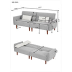 Divano Letto Futon in Velluto a Coste Verde/Grigio/Avorio con Gambe in Legno e 2 Cuscini – 1 Posto