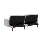 Divano Letto Futon in Velluto a Coste Verde/Grigio/Avorio con Gambe in Legno e 2 Cuscini – 1 Posto