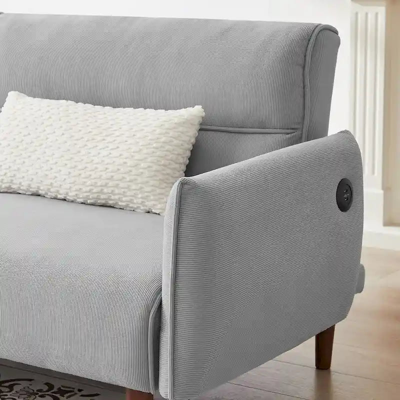 Divano Letto Futon in Velluto a Coste Verde/Grigio/Avorio con Gambe in Legno e 2 Cuscini – 1 Posto
