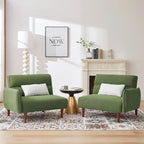 Divano Letto Futon in Velluto a Coste Verde/Grigio/Avorio con Gambe in Legno e 2 Cuscini – 1 Posto