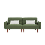 Divano Letto Futon in Velluto a Coste Verde/Grigio/Avorio con Gambe in Legno e 2 Cuscini – 1 Posto
