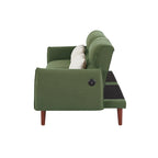 Divano Letto Futon in Velluto a Coste Verde/Grigio/Avorio con Gambe in Legno e 2 Cuscini – 1 Posto