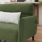 Divano Letto Futon in Velluto a Coste Verde/Grigio/Avorio con Gambe in Legno e 2 Cuscini – 1 Posto