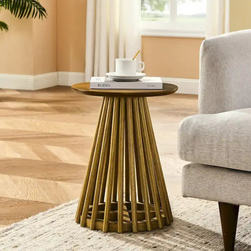 Tavolino da caffè rotondo, nero/naturale, MDF e legno di gomma, 1 persona
