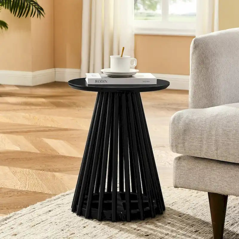 Tavolino da caffè rotondo, nero/naturale, MDF e legno di gomma, 1 persona