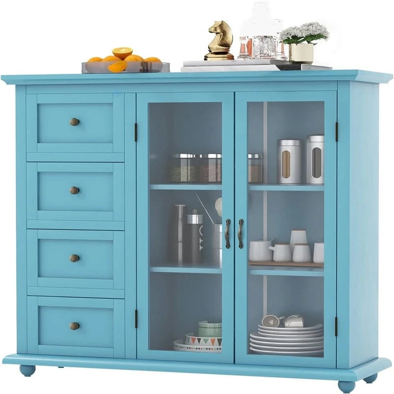 Credenza a buffet verde / blu / bianca con anta in vetro – Montaggio per 1 persona
