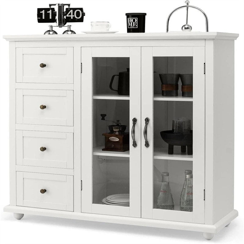 Credenza a buffet verde / blu / bianca con anta in vetro – Montaggio per 1 persona
