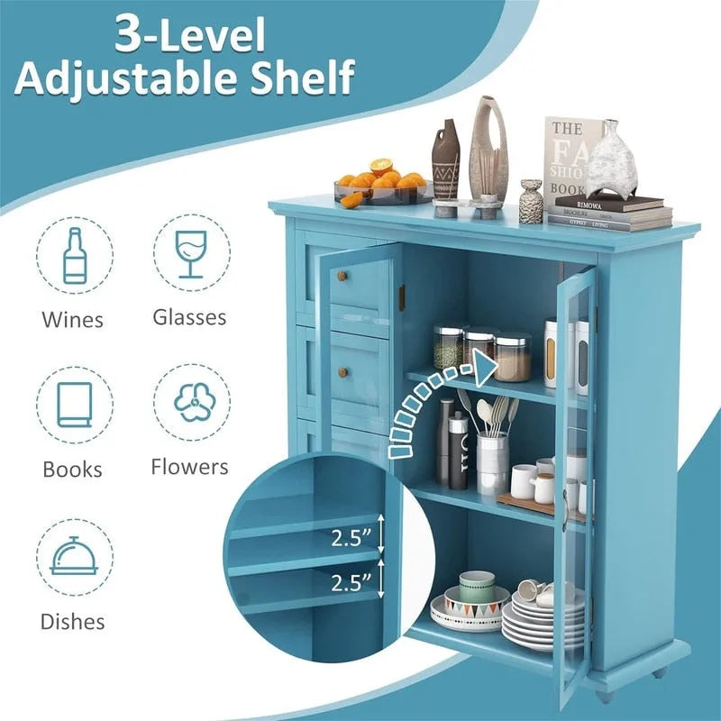 Credenza a buffet verde / blu / bianca con anta in vetro – Montaggio per 1 persona