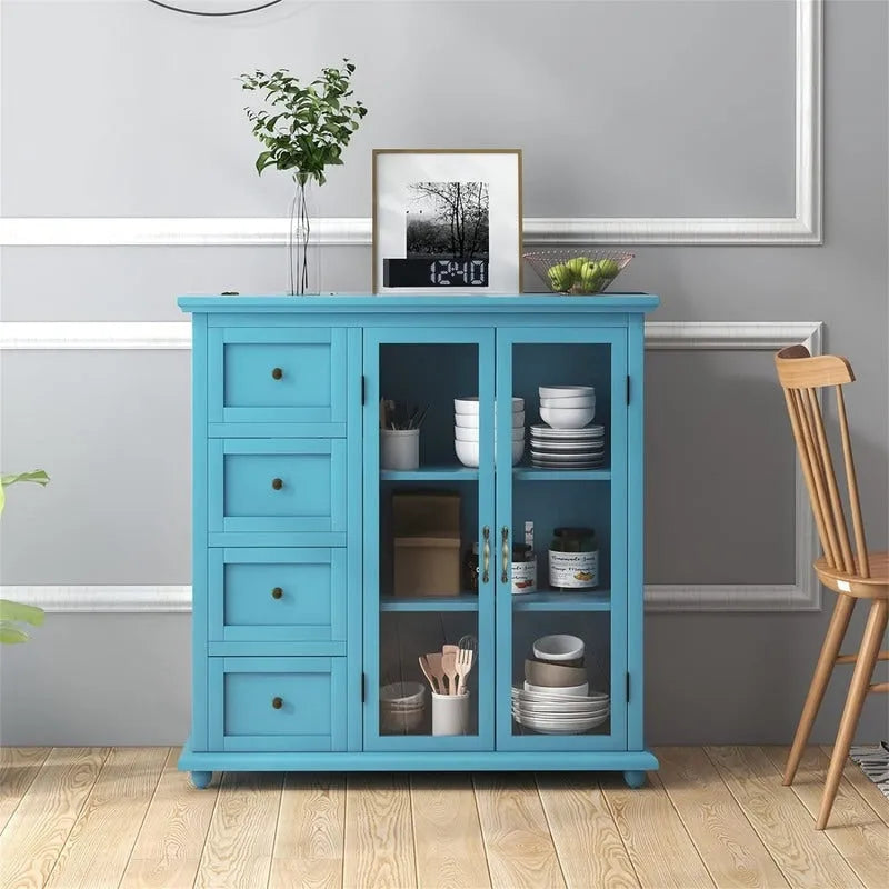 Credenza a buffet verde / blu / bianca con anta in vetro – Montaggio per 1 persona