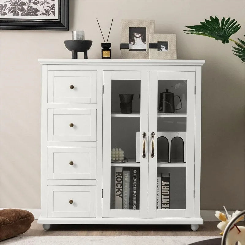 Credenza a buffet verde / blu / bianca con anta in vetro – Montaggio per 1 persona