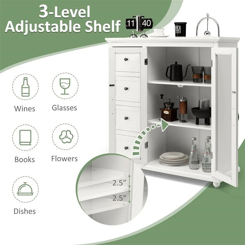 Credenza a buffet verde / blu / bianca con anta in vetro – Montaggio per 1 persona