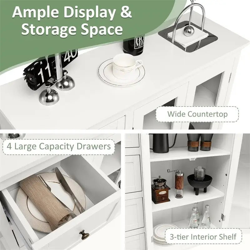 Credenza a buffet verde / blu / bianca con anta in vetro – Montaggio per 1 persona