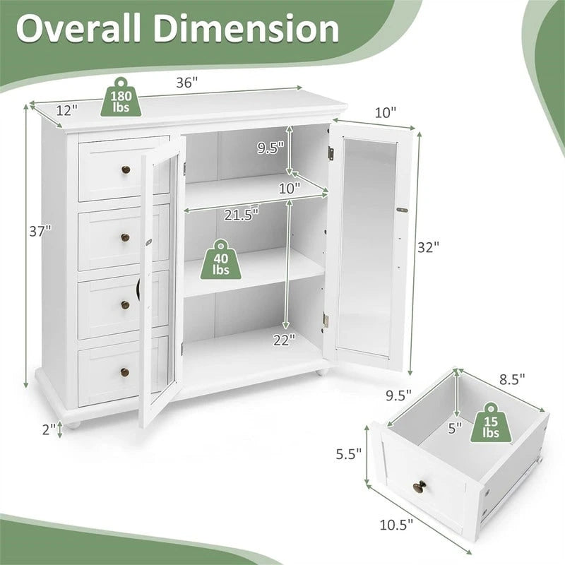 Credenza a buffet verde / blu / bianca con anta in vetro – Montaggio per 1 persona