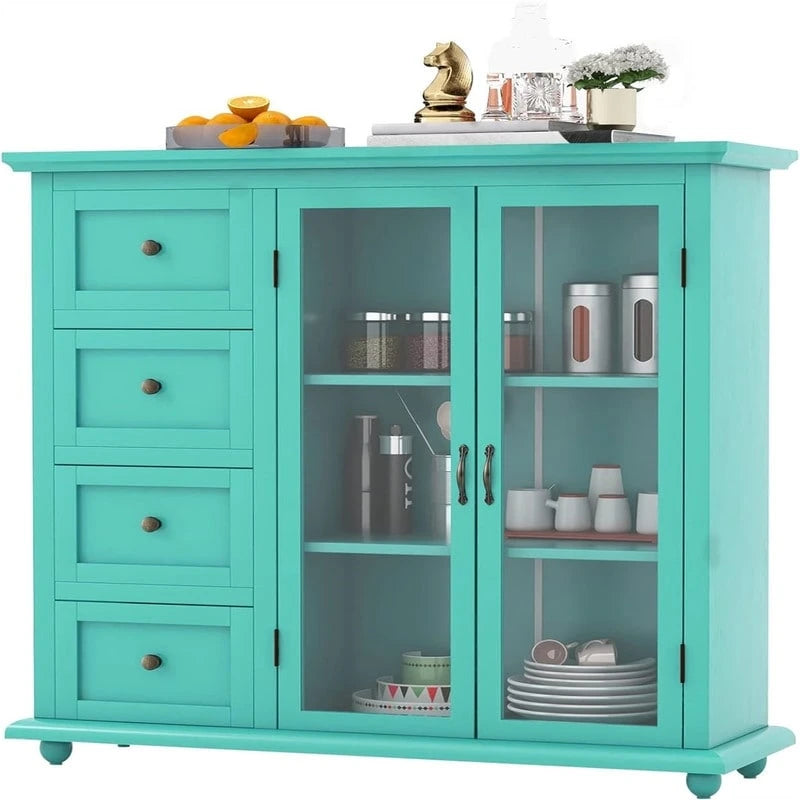 Credenza a buffet verde / blu / bianca con anta in vetro – Montaggio per 1 persona