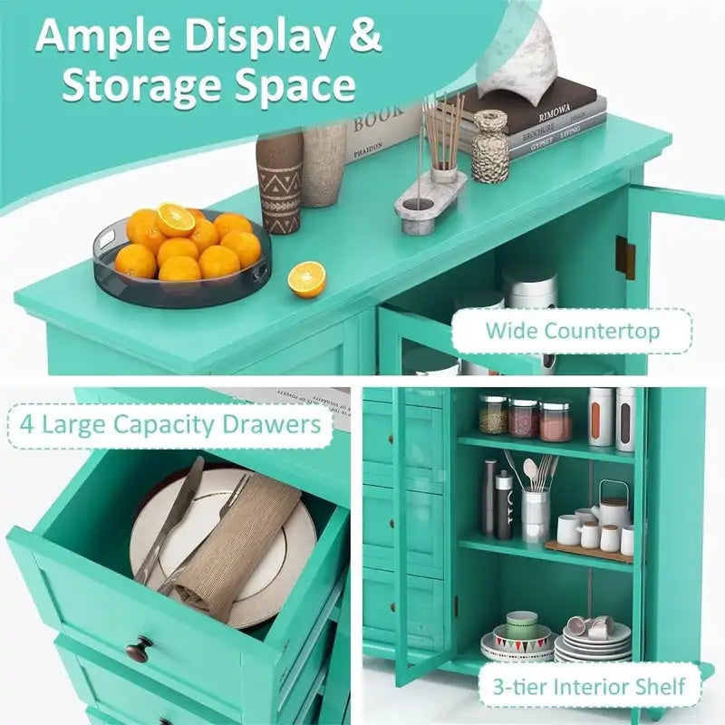 Credenza a buffet verde / blu / bianca con anta in vetro – Montaggio per 1 persona