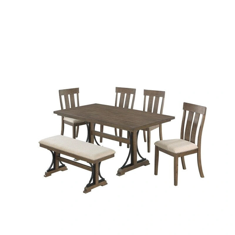 Set da pranzo in rovere marrone con borchie decorative – 5, 6 o 7 posti a sedere