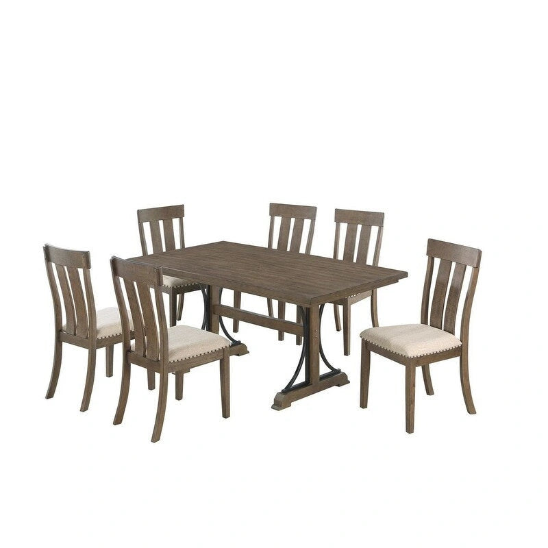 Set da pranzo in rovere marrone con borchie decorative – 5, 6 o 7 posti a sedere