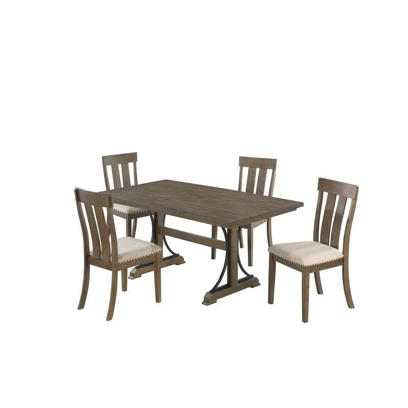 Set da pranzo in rovere marrone con borchie decorative – 5, 6 o 7 posti a sedere