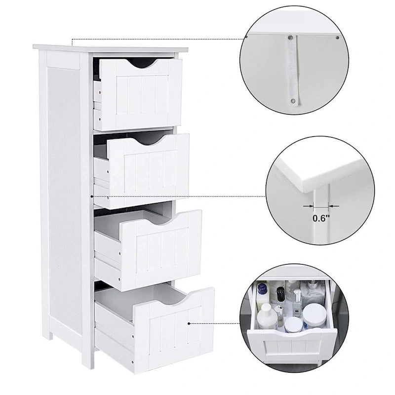 Mobile portabiancheria da terra, finitura in legno bianco, 4 cassetti