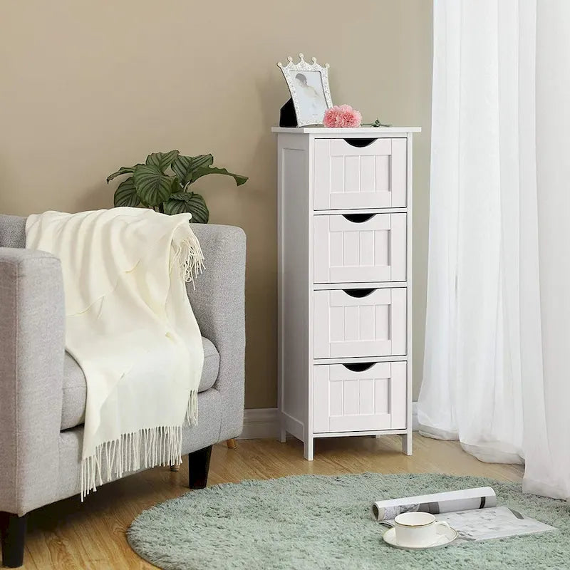Mobile portabiancheria da terra, finitura in legno bianco, 4 cassetti
