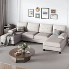 Divano componibile a U a 4 posti in lino – Beige / Grigio chiaro / Grigio scuro / Blu / Beige scuro / Nero