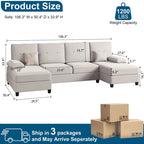 Divano componibile a U a 4 posti in lino – Beige / Grigio chiaro / Grigio scuro / Blu / Beige scuro / Nero