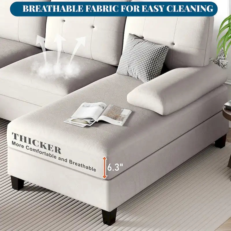Divano componibile a U a 4 posti in lino – Beige / Grigio chiaro / Grigio scuro / Blu / Beige scuro / Nero