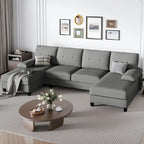 Divano componibile a U a 4 posti in lino – Beige / Grigio chiaro / Grigio scuro / Blu / Beige scuro / Nero