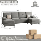Divano componibile a U a 4 posti in lino – Beige / Grigio chiaro / Grigio scuro / Blu / Beige scuro / Nero