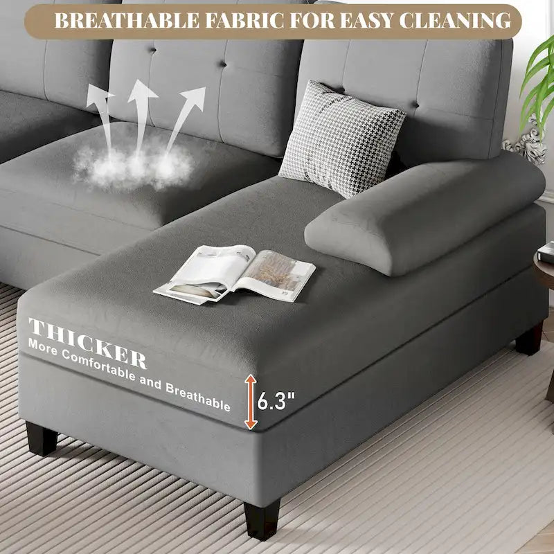 Divano componibile a U a 4 posti in lino – Beige / Grigio chiaro / Grigio scuro / Blu / Beige scuro / Nero