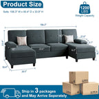 Divano componibile a U a 4 posti in lino – Beige / Grigio chiaro / Grigio scuro / Blu / Beige scuro / Nero