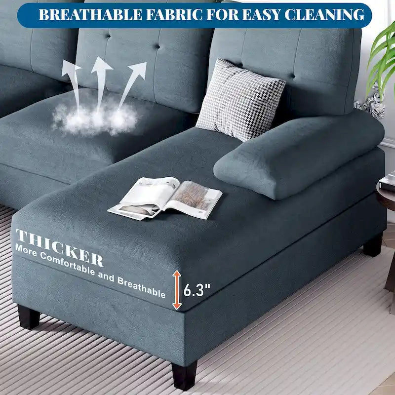 Divano componibile a U a 4 posti in lino – Beige / Grigio chiaro / Grigio scuro / Blu / Beige scuro / Nero