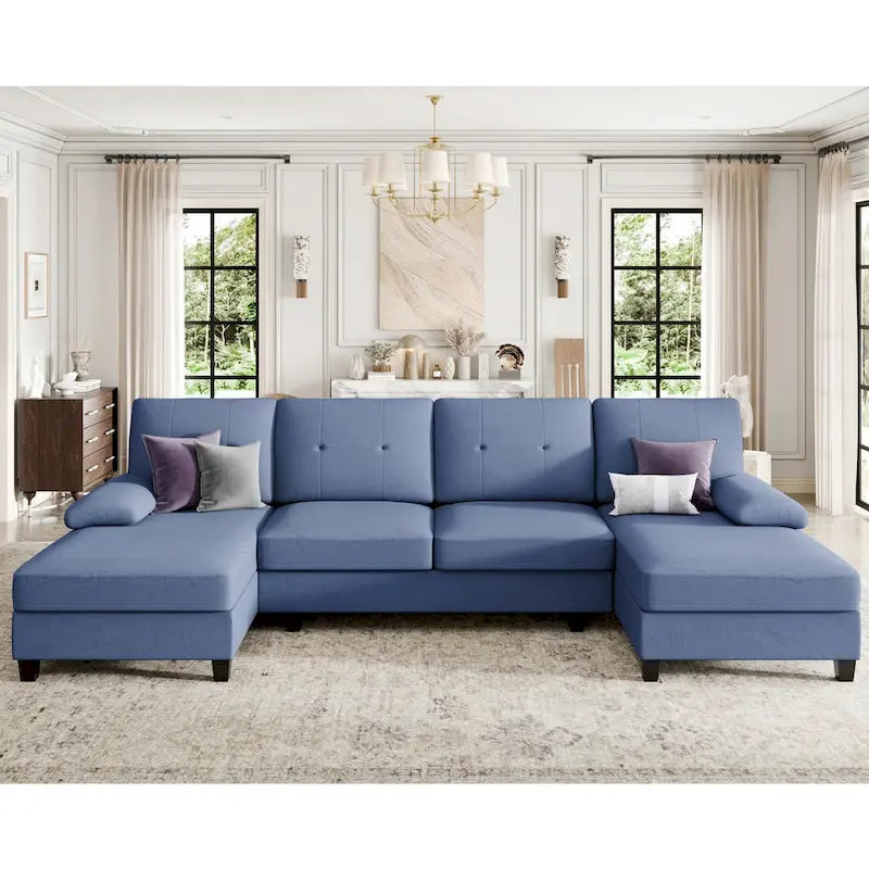 Divano componibile a U a 4 posti in lino – Beige / Grigio chiaro / Grigio scuro / Blu / Beige scuro / Nero