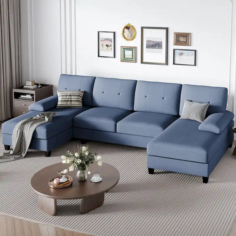 Divano componibile a U a 4 posti in lino – Beige / Grigio chiaro / Grigio scuro / Blu / Beige scuro / Nero