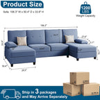 Divano componibile a U a 4 posti in lino – Beige / Grigio chiaro / Grigio scuro / Blu / Beige scuro / Nero