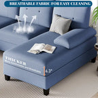 Divano componibile a U a 4 posti in lino – Beige / Grigio chiaro / Grigio scuro / Blu / Beige scuro / Nero