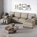 Divano componibile a U a 4 posti in lino – Beige / Grigio chiaro / Grigio scuro / Blu / Beige scuro / Nero