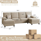 Divano componibile a U a 4 posti in lino – Beige / Grigio chiaro / Grigio scuro / Blu / Beige scuro / Nero
