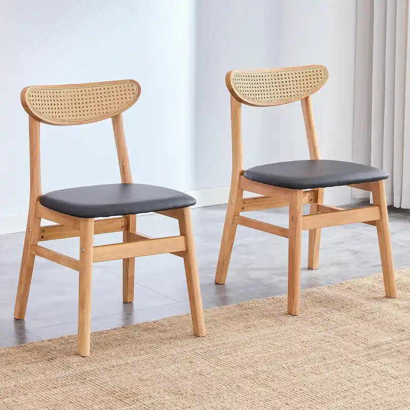 Sedia da pranzo in legno/noce con schienale curvo e cuscino in PU, set da 2 pezzi